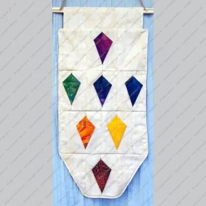 "Whimsy, Light, Wisdom", 7-Pocket ‘Crystal Pocket Chakra Banner™’, © 2016 Marilyn E. Quilted Wall Art (3-D Wall Art) (In Private Collections)